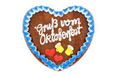Oktoberfest Gingerbread kalp oktoberfest beyaz izole arka planda selamlar Alman kelimeler ile
