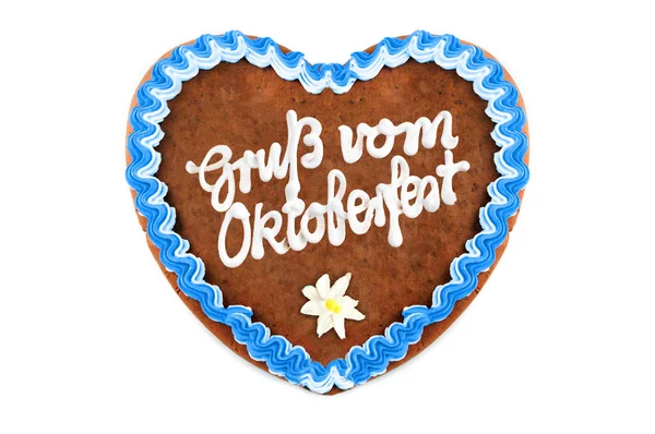 Oktoberfest Gingerbread Heart German Words Greetings Oktoberfest White Isolated Background — Stock Photo, Image