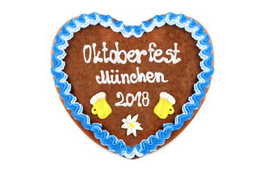 Oktoberfest Münih 2018 Gingerbread kalp beyaz izole arka plan.