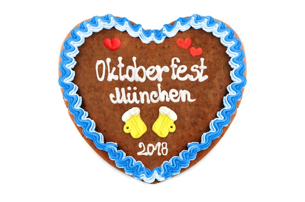 Oktoberfest Monaco 2018 Cuore Pan Zenzero Sfondo Bianco Isolato — Foto Stock