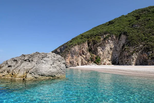 Paradijs Strand Van Liapades Eiland Corfu Griekenland Sedimentair Gesteente Klif — Stockfoto