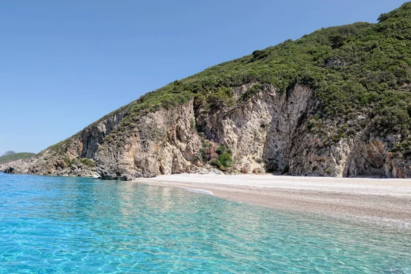 Paradijs Strand Van Liapades Eiland Corfu Griekenland Sedimentair Gesteente Klif — Stockfoto
