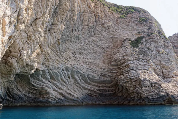 Spiaggia Paradisiaca Liapades All Isola Corfù Grecia Scogliera Sedimentaria Rocce — Foto Stock