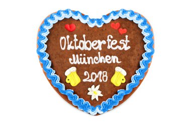 Oktoberfest 2018 Gingerbread kalp beyaz izole arka plan ile