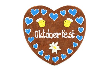 Oktoberfest Gingerbread kalp (engl. Ekim Festivali Münih) beyaz arka plan (Almanya izole).