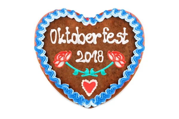Oktoberfest 2018 Engl October Festival Gingerbread Heart White Isolated Background — Stock Photo, Image