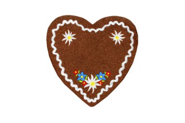 beyaz izole arka planda kopya alanı ile tekstil Gingerbread kalp şekli Sevgililer günü hediye.