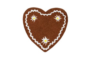 beyaz izole arka planda kopya alanı ile tekstil Gingerbread kalp şekli Sevgililer günü hediye.