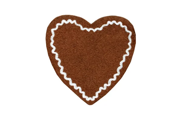 Textile Gingerbread Heart Shape Valentines Day Gift Copy Space White — Stock Photo, Image