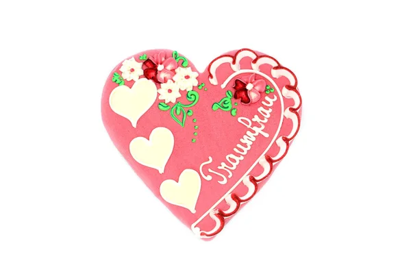Gingerbread Heart Shape Valentines Day Gift German Word Traumfrau Engl — Stock Photo, Image