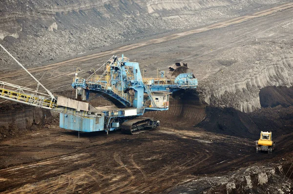 Vista Aérea Mina Carbón Con Excavadora Rueda Cubo Destrucción Naturaleza — Foto de Stock