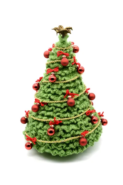 Noel Ağacını Süsler Topları Ile Izole Tığ Işi Yeşil Yünden — Stok fotoğraf