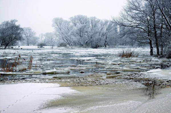 Nawijacz Mroźny Krajobraz Śniegu Lodu Rzece — Zdjęcie stockowe