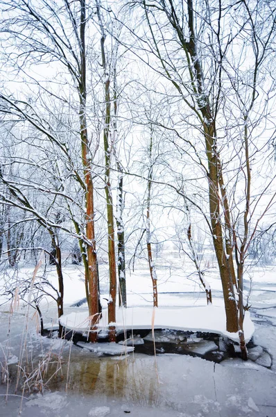 Frostige Winderlandschaft Mit Schnee Und Eis Fluss — Stockfoto