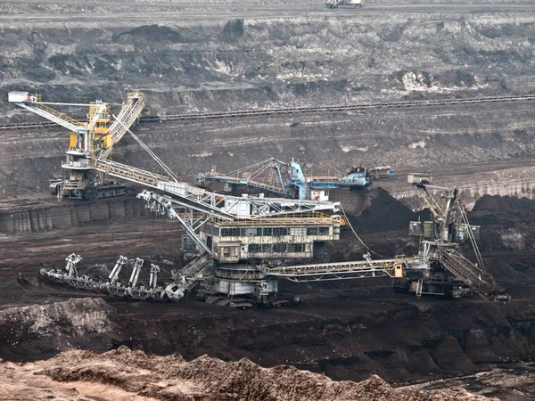Una Mina Carbón Marrón Con Una Excavadora Ruedas Cubo — Foto de Stock