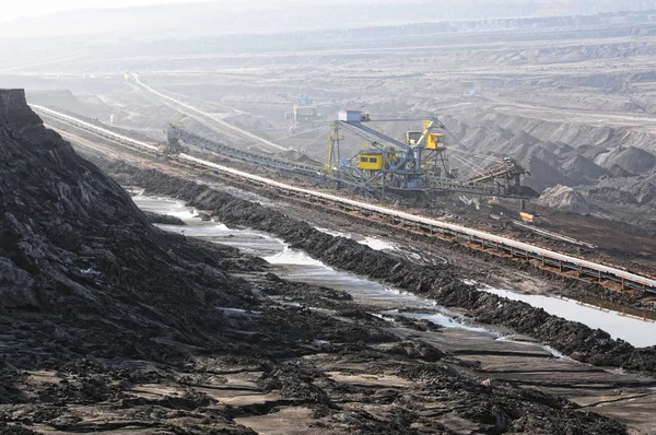 Mina Carvão Com Máquina Escavadora Indústria Mineira — Fotografia de Stock