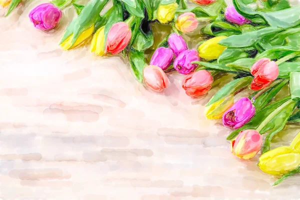 Акварельна ілюстрація букету різнокольорових тюльпанів з копією sp — стокове фото