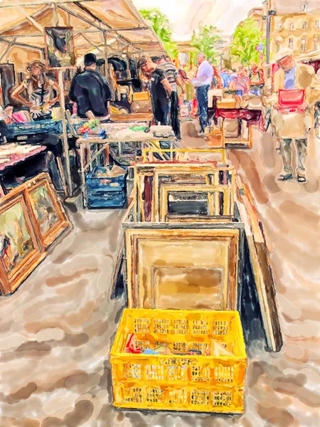 Illustration of Berlin flear market at street of 10th june. — Stock fotografie