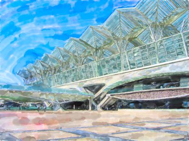 Futuristik yay ile Lizbon Tren İstasyonu Oriente Illustration