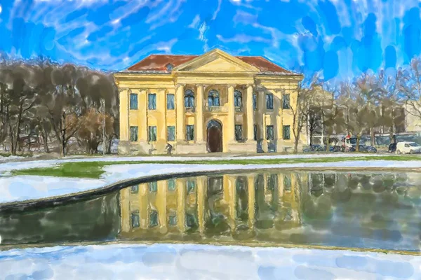 Watercolor Illustration Munich Hofgarten Park Wintertime — Stock Photo, Image