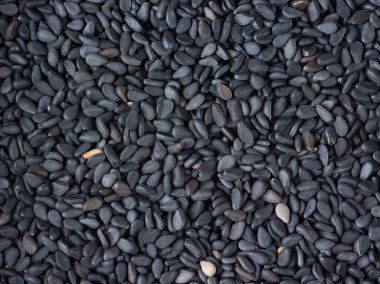 Üst görünüm, siyah susamın yakın görüntüsü.