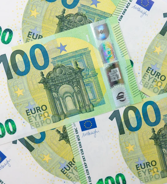 Varios Cientos Billetes Euros Repartidos —  Fotos de Stock