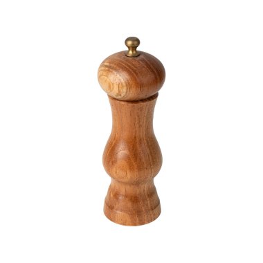 Wooden pepper or salt grinder isolated over white background.