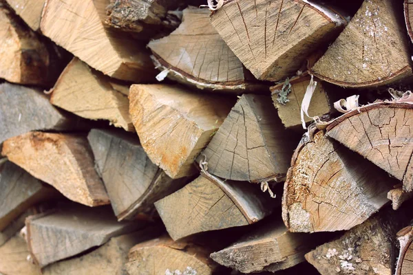 Birch Logs Woodpile Close Stack Firewood Wooden Abstract Background — Stock Photo, Image