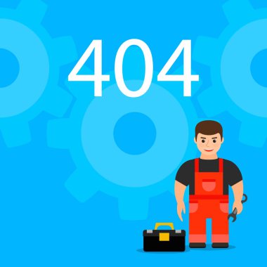 Sayfa 404 ana mekanik veya tamirci ile. Oops hata web veya sayfa, tasasız bakım bulunamadı. vektör çizim