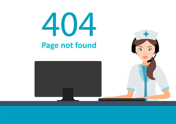 Сторінка 404 з медсестрою або лікарем. Веб-помилка або не знайдено сторінки — стоковий вектор