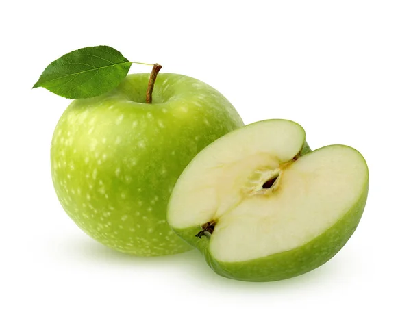 Manzana Verde Con Hoja Aislada Sobre Fondo Blanco Una Fruta —  Fotos de Stock