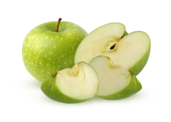 Manzana Verde Aislada Sobre Fondo Blanco Una Fruta Entera Mitad —  Fotos de Stock