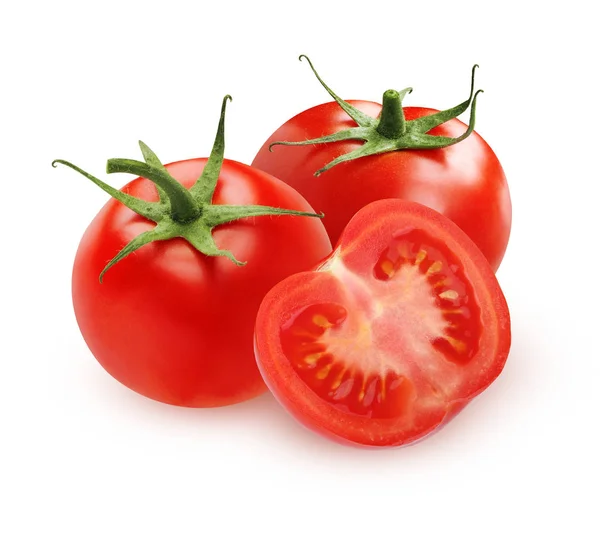 Reife Tomaten Isoliert Auf Weißem Hintergrund Zwei Ganze Zahlen Gemüse — Stockfoto
