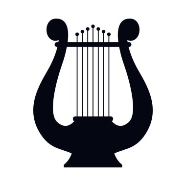 Simge lir, yaylı bir müzik aleti. Vektör çizim. Beyaz arka planda siyah siluet.