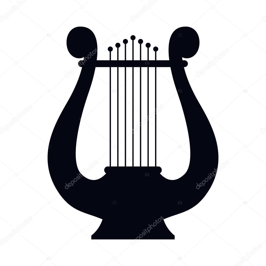 Icon lyre, a stringed musical instrument. Vector illustration. Black silhouette on white background.