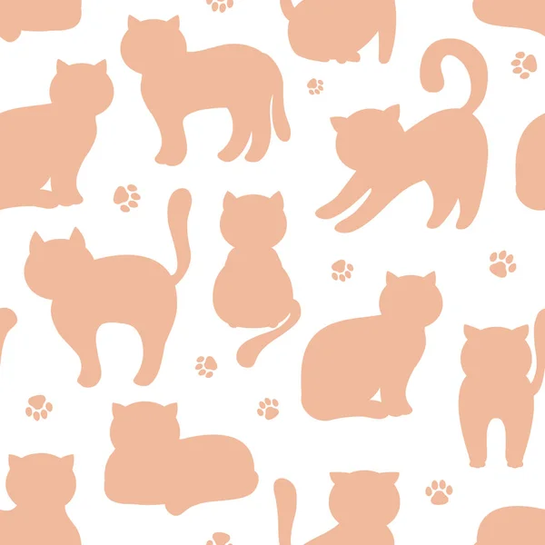 Achtergrond Naadloze Patroon Met Katten Platte Vectorillustratie Kitty Huisdieren Contouren — Stockvector