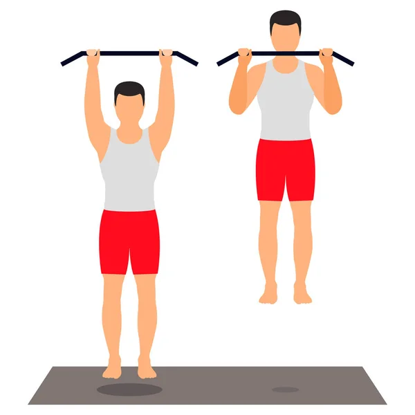 Pull Crossbar Male Athlete Sportswear Doing Exercises Sports Fitness Vector — Stock Vector