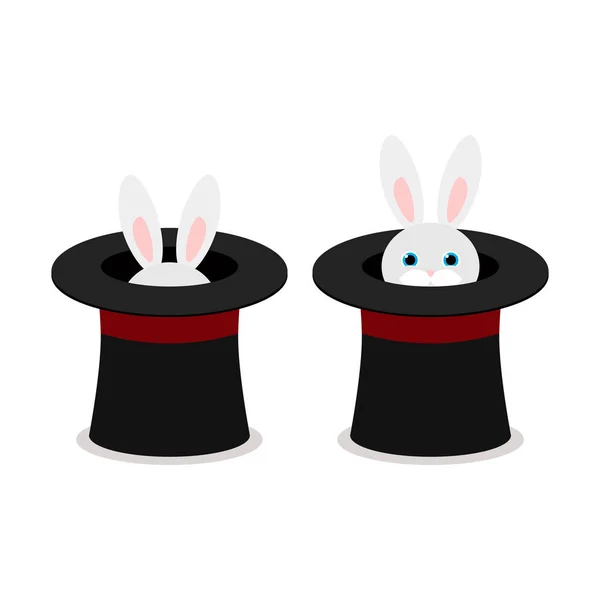 Кролик Шляпе Волшебная Шляпа Кроличьими Ушами Векторная Плоская Иллюстрация Белом — стоковый вектор