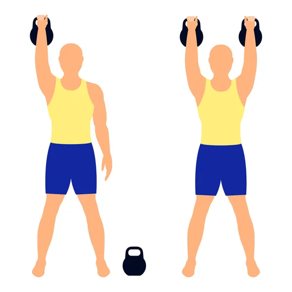 Kettlebell Lifting Man Athlete Lifts Weights Vector Flat Illustration Cartoon — Stock Vector