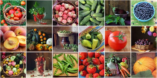 Collage Con Verdure Bacche Frutta Una Serie Quadri Quadrati Può — Foto Stock