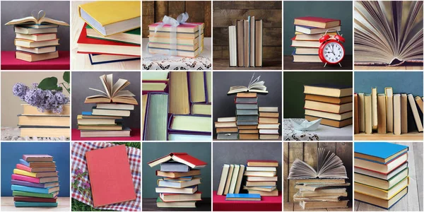 Collage Con Libros Libros Texto Biblioteca Literatura Educación Usted Puede —  Fotos de Stock