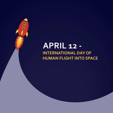 İnsan space flight, 12 Nisan günü. Vektör düz çizim. Dünya günü Havacılık ve cosmonautics. Gökyüzüne roket fırlatma.