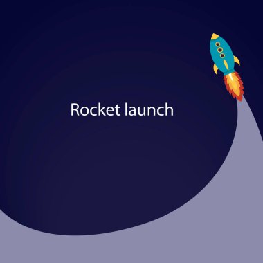 Roket Başlat. Uzay aracı uzaya fırlatma. Vektör çizim. Metniniz için boş alanı.