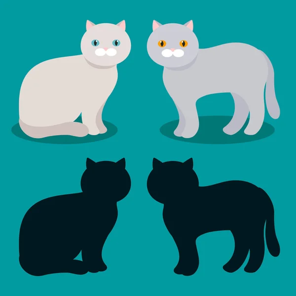 Cat Iconos Planos Dibujos Animados Ilustración Vectorial Kitty Mascotas Esquema — Vector de stock