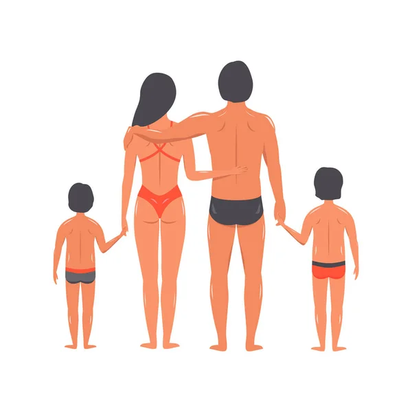 Personnes Sur Plage Conjoints Avec Enfants Mari Femme Avec Fils — Image vectorielle