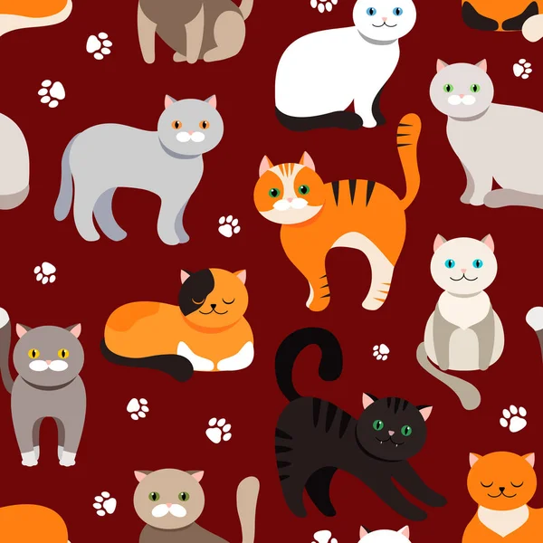 Fondo Gato Patrón Sin Costuras Ilustración Plana Vectorial Kitty Mascotas — Vector de stock