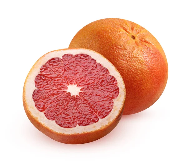 Rosa Grapefruit Isoliert Auf Weißem Hintergrund Ganze Zitrusfrüchte Und Die — Stockfoto