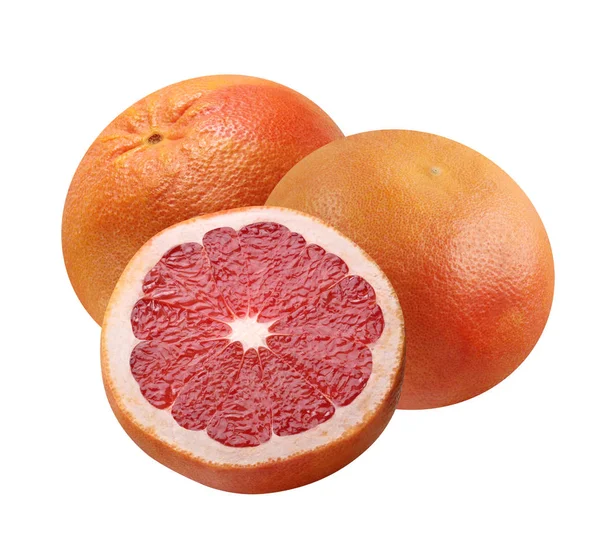 Rosa Grapefruit Isoliert Auf Weißem Hintergrund Bund Ganze Zitrusfrüchte Und — Stockfoto