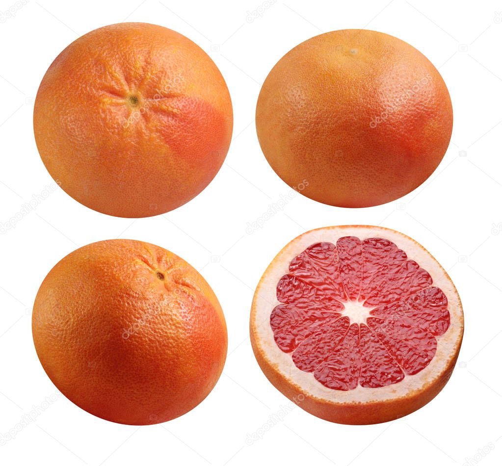 pink grapefruit isolated on white background.  collection of whole citrus fruit and half.
