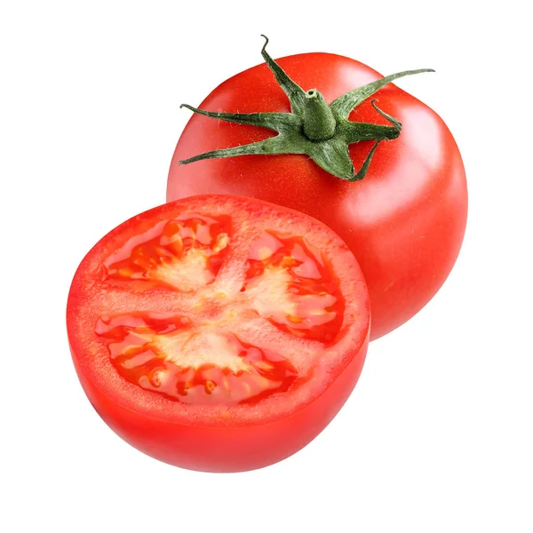 Tomaten Isoliert Auf Weißem Hintergrund Ganzes Rotes Gemüse Und Eine — Stockfoto